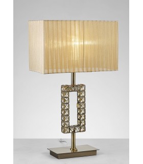 Rectangle Table Lamp with Soft Bronze Shade 1 Light Antique Brass, Crystal - 2