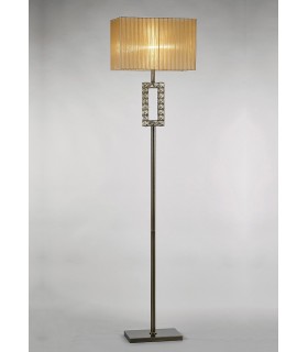 Rectangle Floor Lamp with Soft Bronze Shade 1 Light Antique Brass, Crystal - 2