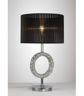Round Table Lamp with Black Shade 1 Light Polished Chrome, Crystal - 2