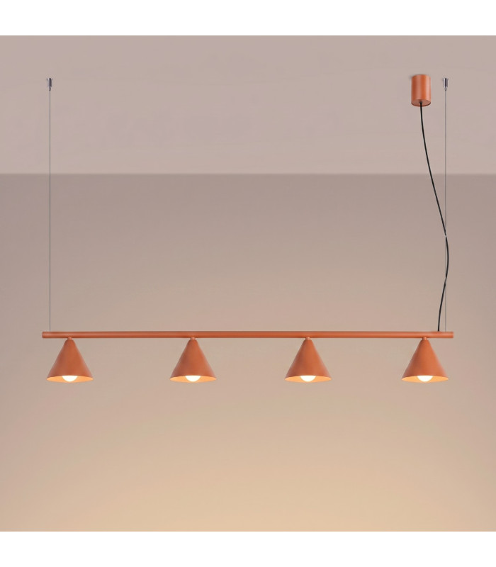Nox Bar Pendant Ceiling Light Red Ochre 4x E14-3