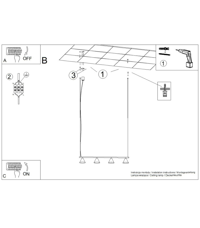 Nox Bar Pendant Ceiling Light Beige 4x E14-10