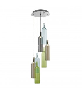 7 Light Cluster Pendant Chrome, Smoked Coloured Glass, G4 Bulb - 1