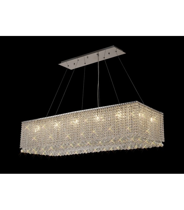 120x50cm Rectangular Ceiling Pendant Chandelier, 14 Light G9, Polished Chrome, Crystal - 2