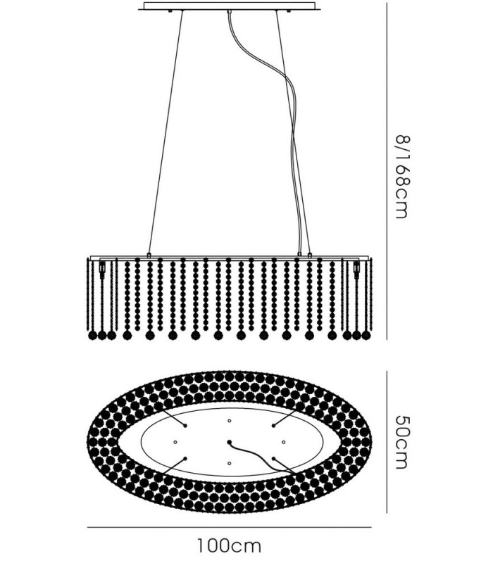 IL31374 100x50cm Oval Ceiling Pendant Chandelier, 10 Light G9, Polished Chrome, Crystal - 3