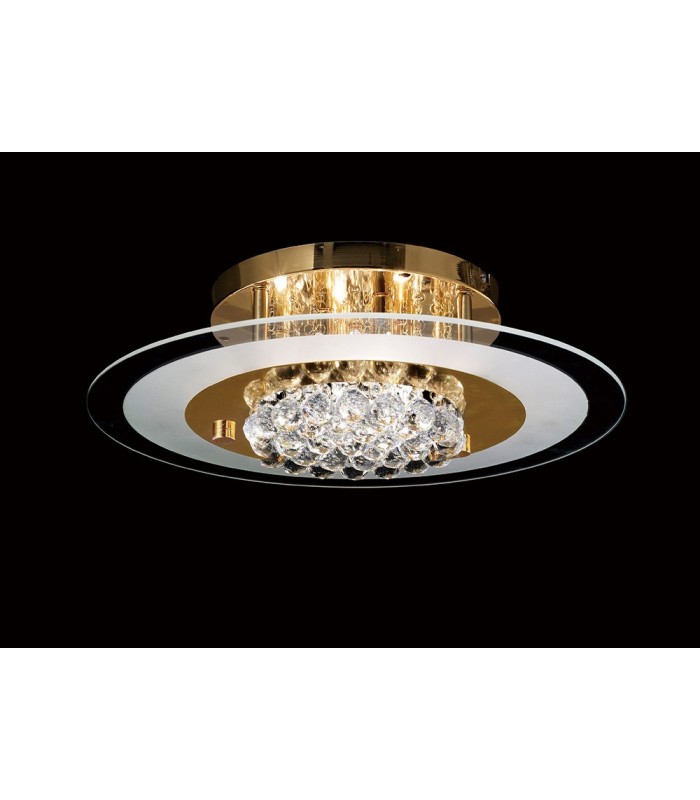 Flush Round 6 Light French Gold, Glass, Crystal - 2