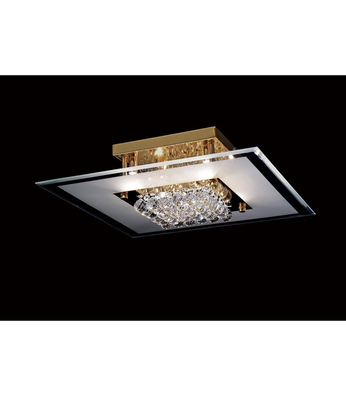 Flush Square 6 Light French Gold, Glass, Crystal - 2