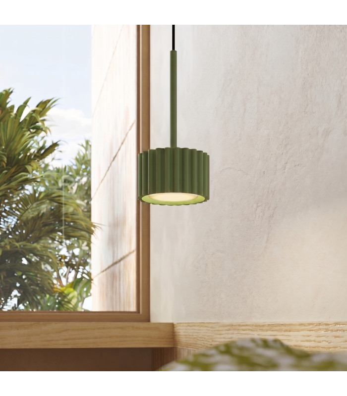 Aura Slim Pendant Ceiling Light Olive Green 1x GX53-13