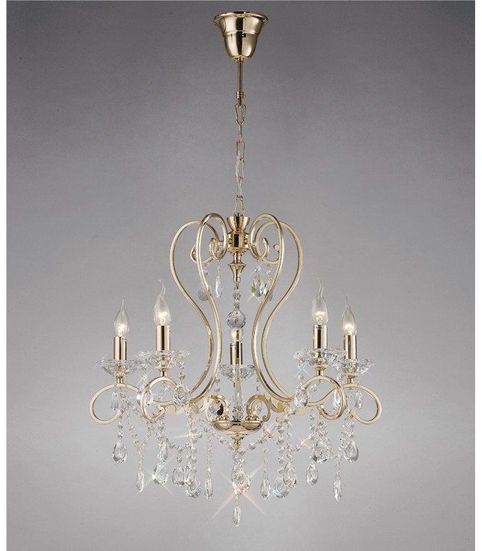 Ceiling Pendant Chandelier 5 Light French Gold, Crystal - 2