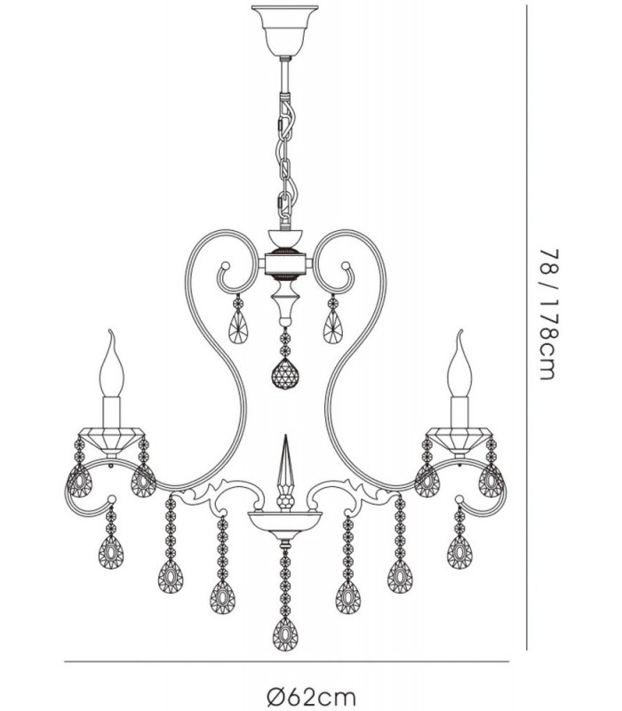 Ceiling Pendant Chandelier 5 Light French Gold, Crystal - 3