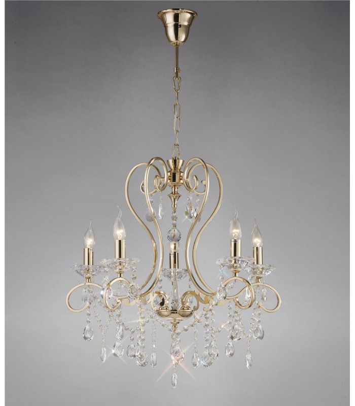 Ceiling Pendant Chandelier 5 Light French Gold, Crystal - 10