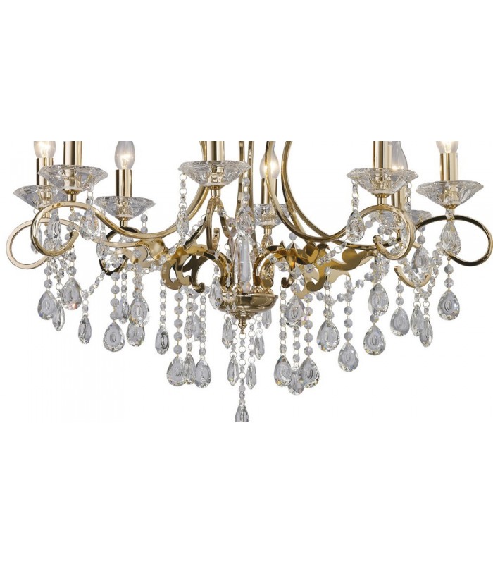 Ceiling Pendant Chandelier 8 Light French Gold, Crystal - 8