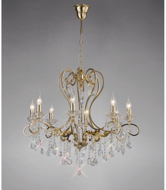 Ceiling Pendant Chandelier 8 Light French Gold, Crystal - 9