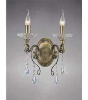 Wall Lamp Switched 2 Candle Light Antique Brass, Crystal - 2