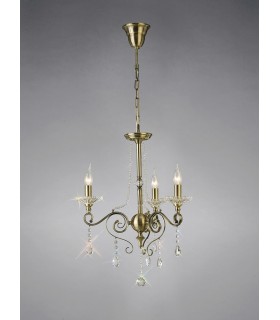 Ceiling Pendant Chandelier 3 Light Antique Brass, Crystal - 2