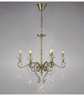 Ceiling Pendant Chandelier 6 Light Antique Brass, Crystal - 2