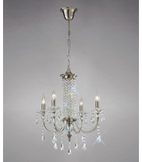 Ceiling Pendant Chandelier 4 Light Satin Nickel, Crystal - 2