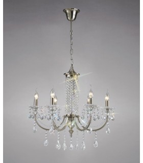 Ceiling Pendant Chandelier 6 Light Satin Nickel, Crystal - 2