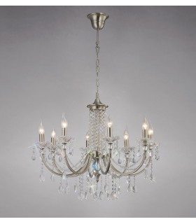Ceiling Pendant Chandelier 8 Light Satin Nickel, Crystal - 2