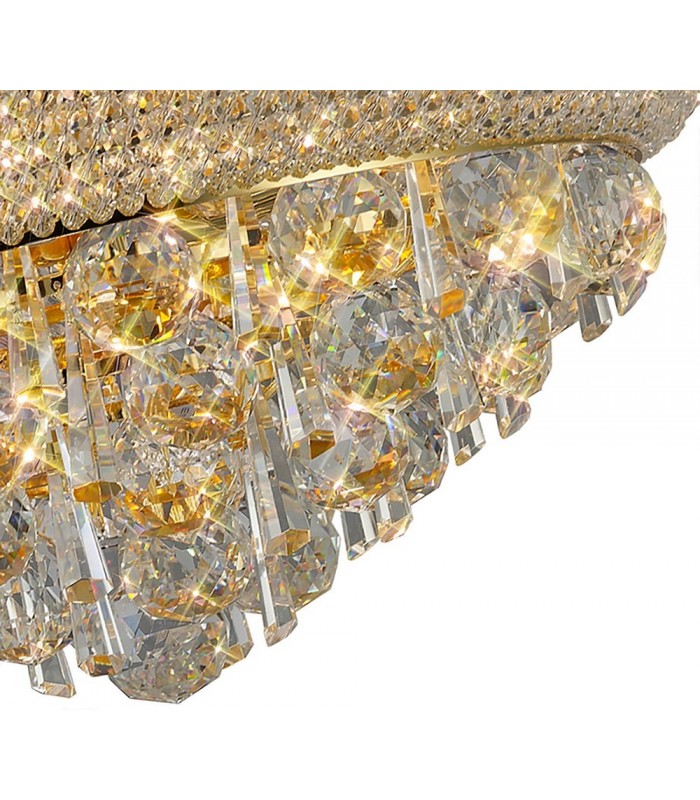 Flush Ceiling 6 Light French Gold, Crystal - 6