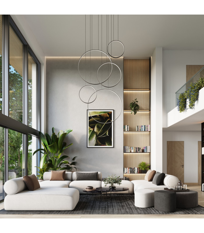 Rio 5 Ring Integrated LED Pendant Ceiling Light Black 4000K-12