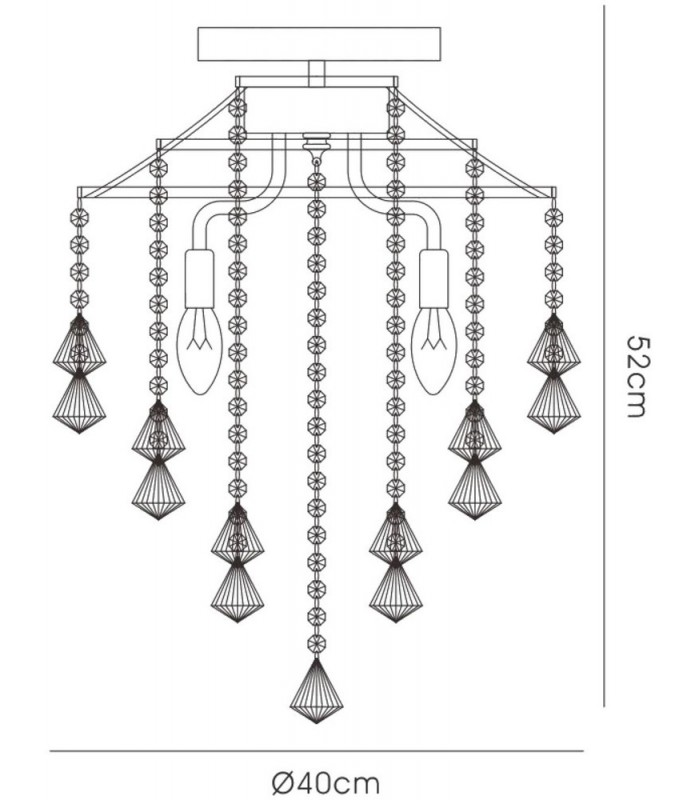 Semi Flush Ceiling 4 Light E14 French Gold, Crystal - 3