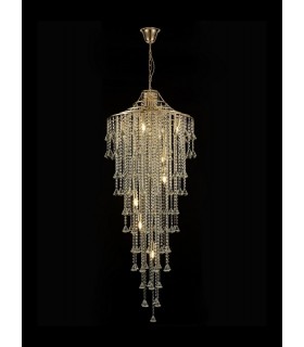 Tall Ceiling Pendant 9 Light E14 French Gold, Crystal - 2