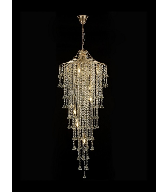Tall Ceiling Pendant 9 Light E14 French Gold, Crystal - 2