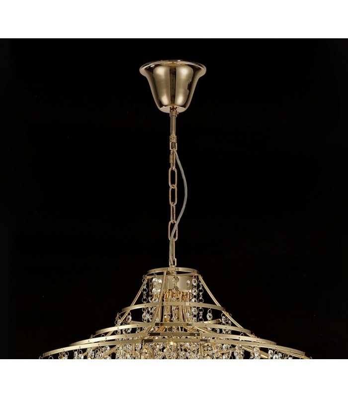 Tall Ceiling Pendant 9 Light E14 French Gold, Crystal - 4