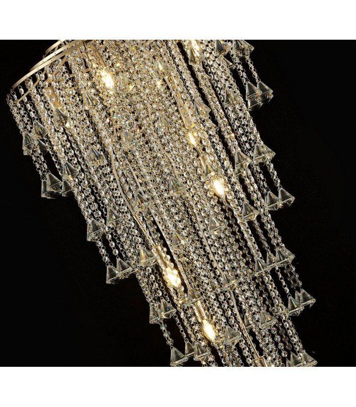 Tall Ceiling Pendant 9 Light E14 French Gold, Crystal - 5
