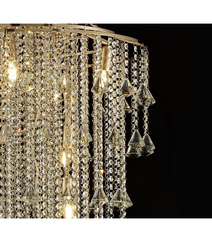Tall Ceiling Pendant 9 Light E14 French Gold, Crystal - 7