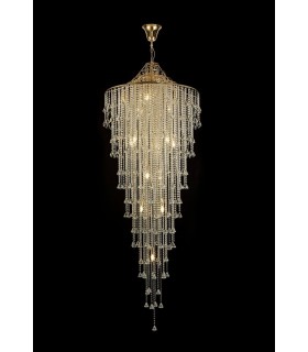 Tall Ceiling Pendant 15 Light E14 French Gold, Crystal - 2
