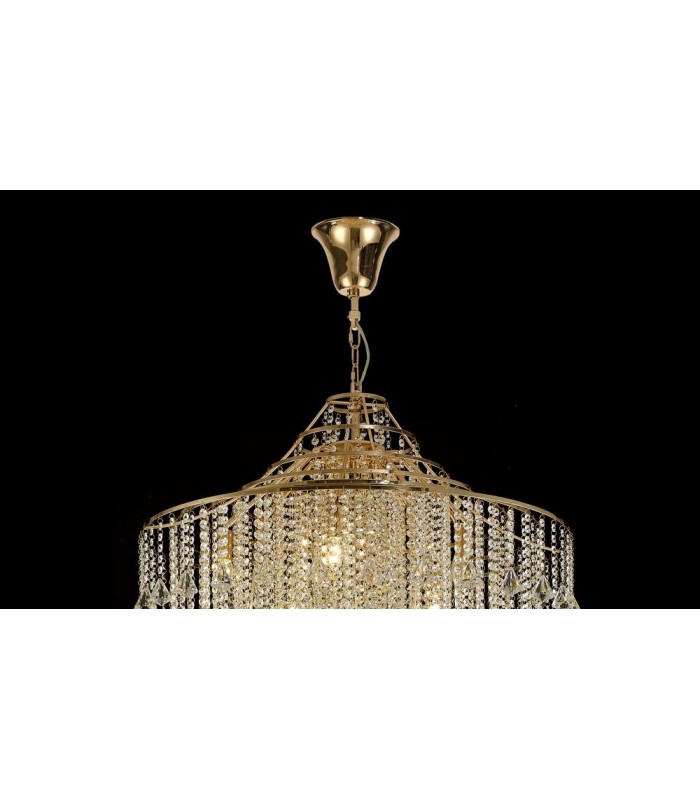 Tall Ceiling Pendant 15 Light E14 French Gold, Crystal - 4