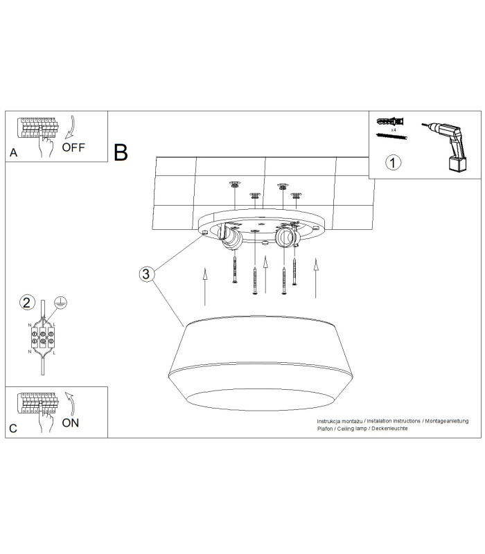 Top 50cm Cylindrical Ceiling Light White 3x E27-7