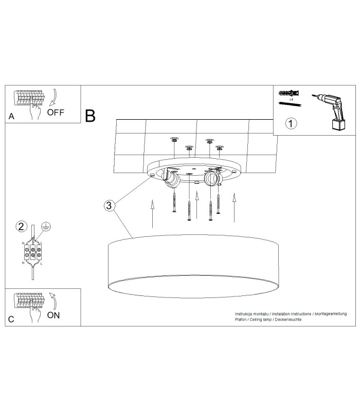 Top 60cm Cylindrical Ceiling Light White 3x E27-7