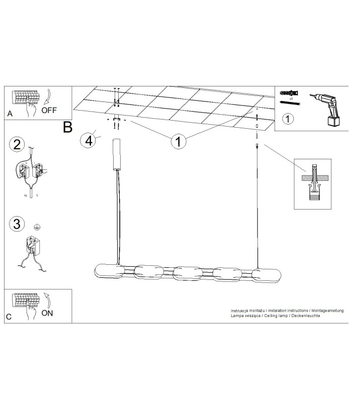 Chain 158cm LED Bar Pendant Ceiling Light Blue 3000K-7