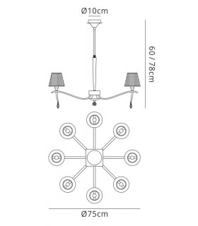 Ceiling Pendant Round 8 Light E14, Polished Chrome with Black Shades And Black Crystal - 2