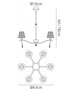 Ceiling Pendant Round 6 Light E14, Polished Chrome with Black Shades And Black Crystal - 2