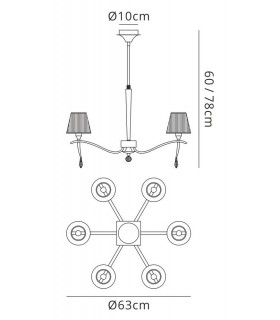 Ceiling Pendant Round 6 Light E14, Polished Brass with Amber Cream Shades And Clear Crystal - 2