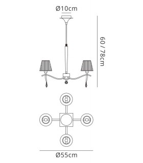 Ceiling Pendant Round 4 Light E14, Polished Chrome with Black Shades And Black Crystal - 2