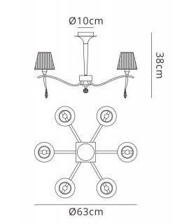 Semi Flush Ceiling Round 6 Light E14, Polished Chrome with Black Shades And Black Crystal - 2