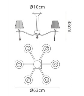 Semi Flush Ceiling Round 6 Light E14, Polished Brass with Amber Cream Shades And Clear Crystal - 2