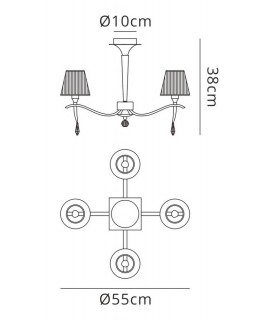 Semi Flush Ceiling Round 4 Light E14, Polished Brass with Amber Cream Shades And Clear Crystal - 2