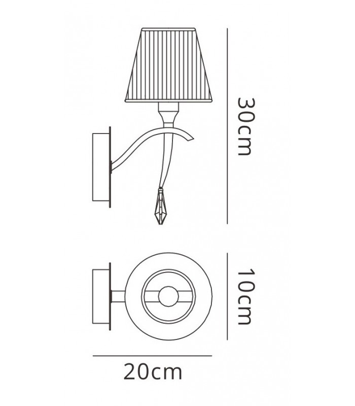 Wall Lamp Switched 1 Light E14, Polished Brass with Amber Cream Shade And Clear Crystal - 2