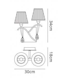 Wall Lamp Switched 2 Light E14, Polished Chrome with Black Shades And Black Crystal - 2