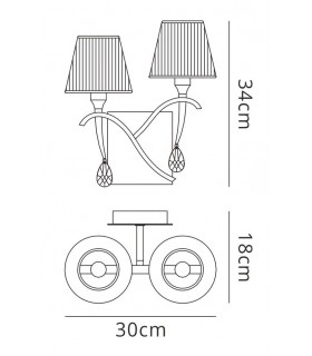 Wall Lamp Switched 2 Light E14, Polished Brass with Amber Cream Shades And Clear Crystal - 2