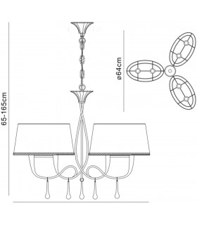Ceiling Pendant 3 Arm 6 Light E14, Silver Painted with Black Shades & Black Glass Droplets - 2