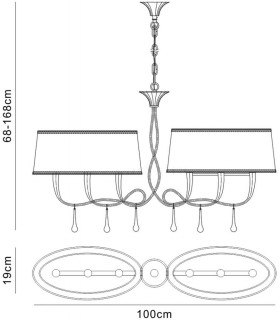 Ceiling Pendant 2 Arm 6 Light E14, Silver Painted with Black Shades & Black Glass Droplets - 2