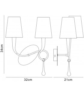 Wall Lamp Switched 2 Light E14, Silver Painted with Black Shades & Black Glass Droplets - 2