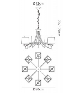 Ceiling Pendant 8 Light E14, Polished Chrome with Black Shades - 2