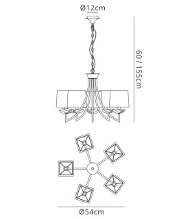 Ceiling Pendant 5 Light E14, Polished Chrome with Black Shades - 2